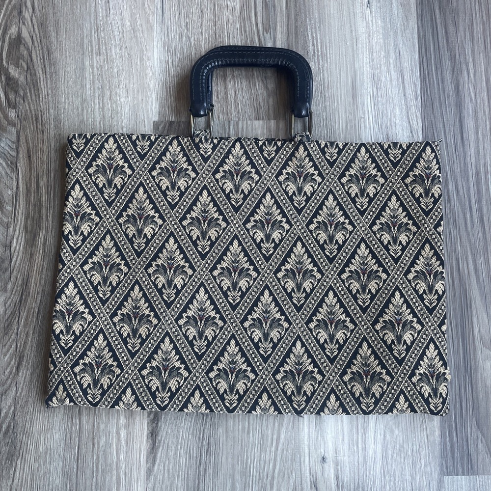 Vintage Elliva Boston Tapestry Briefcase Laptop‎ Case w/ Leather Handle 80s